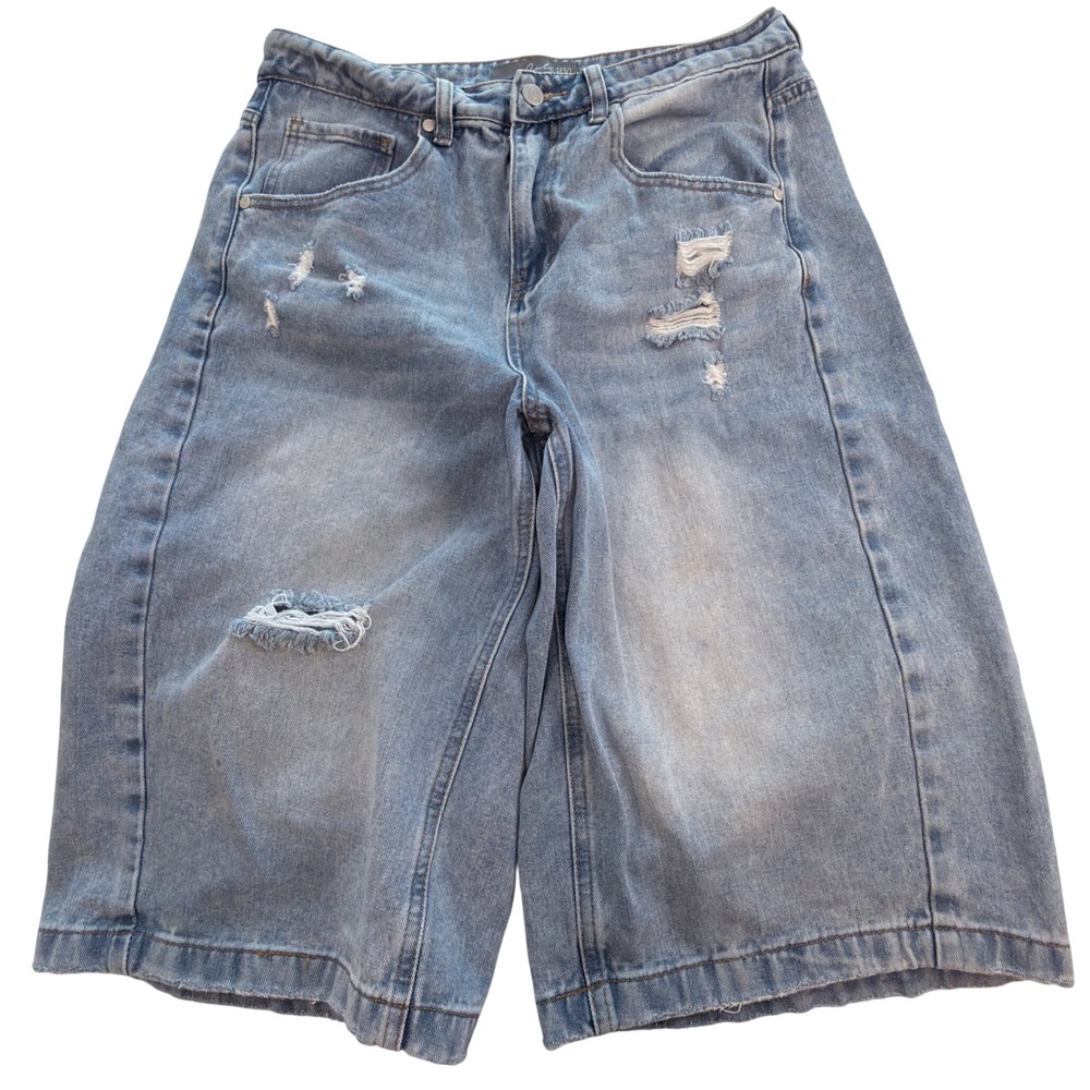 Cali 1850 Jorts Women 11/30 Blue Excellent Distressed Denim Bermuda Shorts
